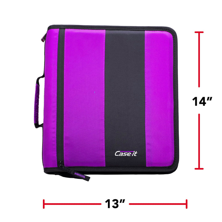 Case-It The Classic Zipper Binder - 2 Inch O-Rings - Multiple Pockets - 800 Sheet Capacity - Comes with Shoulder Strap - Deep Purple D-251 Single