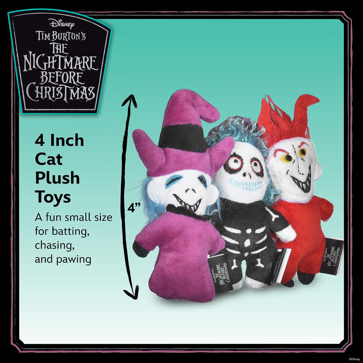 Disney for Pets Tim Burton's Nightmare Before Christmas: Trick-or-Treaters Shock, Barrel, Lock Plush Catnip w/Crinkle Cat Toy- 3PK | Halloween Cat Toys 3.5 Inch - 3 Pack Shock, Barrel, & Lock Plush Catnip