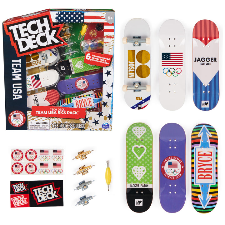 TECH DECK, Team USA Sk8 6-Pack, Collectible and Customizable Mini Skateboards, Kids Toys for Ages 6 and up,  Exclusive