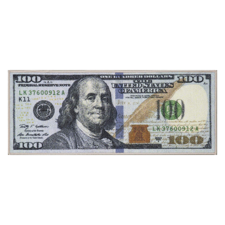 Machine Washable $100 Bill Design Non-Slip Rubberback 17x43 Modern Runner Rug for Hallway, Kitchen, Bedroom, 17" x 43", Multicolor Money New $100 Runner - 17" x 43"