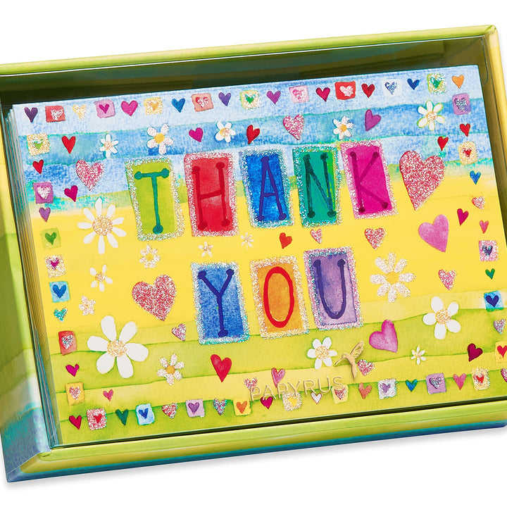 Papyrus Thank You Cards with Envelopes, Glitter Hearts (14-Count)