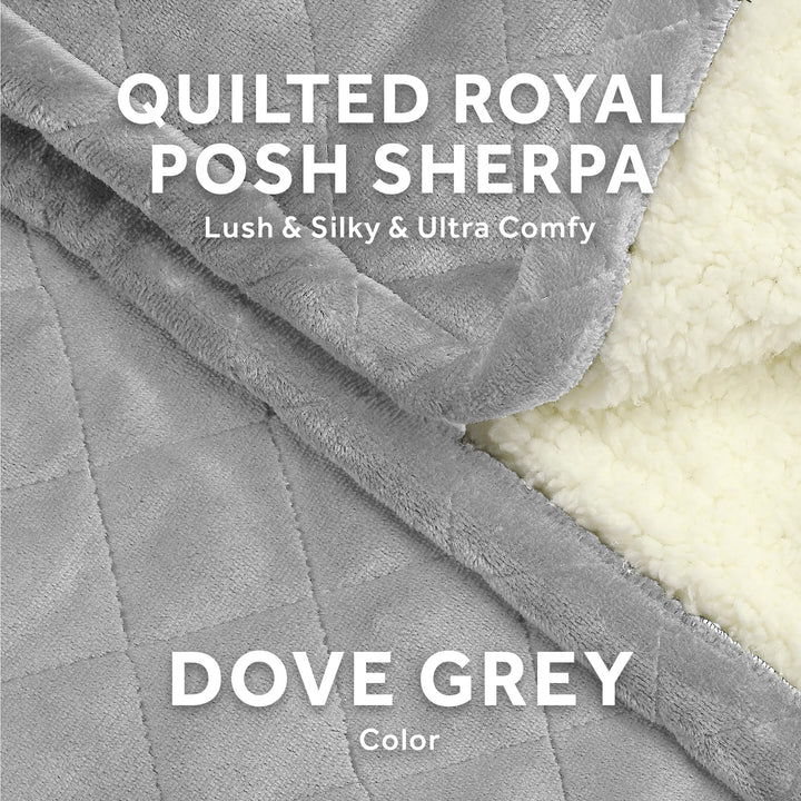 Sunbeam Quilted Royal Posh Velvet Reverse Sherpa Heated Throw Electric Blanket, 50" x 60", 4 Heat Settings, 4-Hour Auto Shut-Off, Warming Cozy Throw for Couch, Sofa or Bed, Machine Washable, Olive Olive Quilted