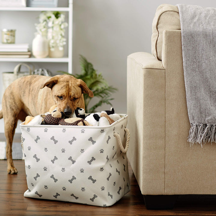 Bone Dry Pet Storage Collection Paw and Bone Print, Large Rectangle, 17.5x12x15", Gray Large Rectangle, 17.5x12x15"