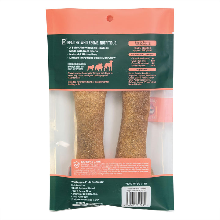 Wholesome Pride Natural & Healthy Dog Chews 2Pk, for Large Dogs, Bacon Flavor 1 Count (Pack of 2)