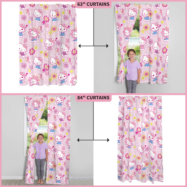 Franco Kids Room Window Curtains Drapes Set, 82 in x 63 in, Hello Kitty