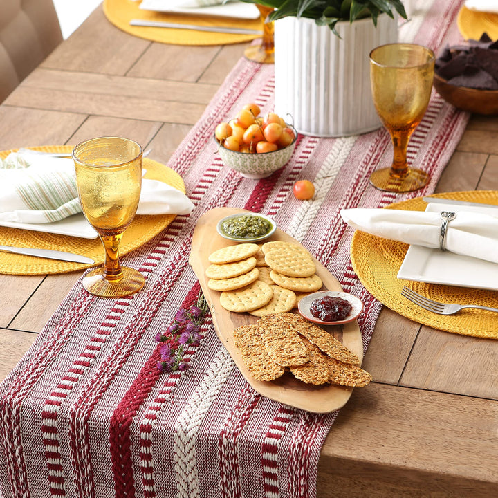 DII Farmhouse Braided Stripe Table Runner Collection, 15x72 (15x77, Fringe Included), Barn Red