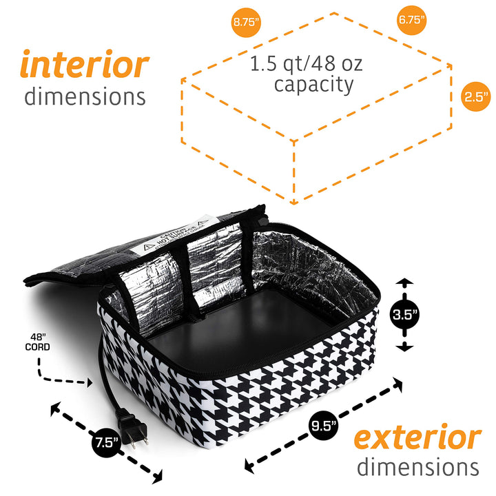 HOTLOGIC Mini Portable Electric Lunch Box Food Heater - Innovative Food Warmer and Heated Lunch Box for Adults Car/Home - Easily Cook, Reheat, and Keep Your Food Warm - HOUNDSTOOTH - 120V