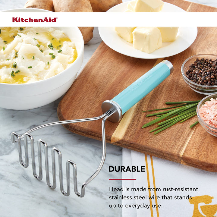 KitchenAid Gourmet Stainless Steel Wire Masher, 10.24-Inch, Aqua Sky Matte Aqua Sky