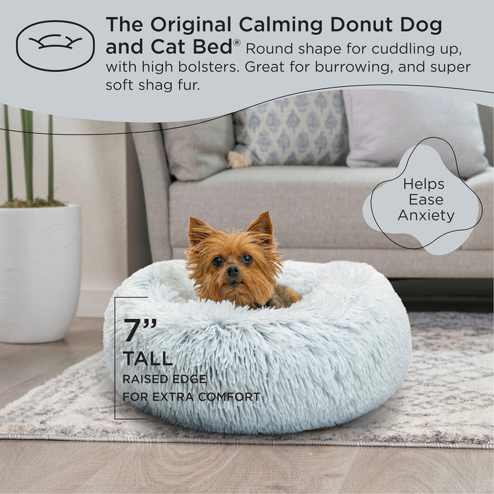 Best Friends by Sheri The Original Calming Donut Cat and Dog Bed in Shag Fur Frost, Extra Small 18" 18.0"L x 18.0"W x 7.0"Th Bed Only Shag Frost