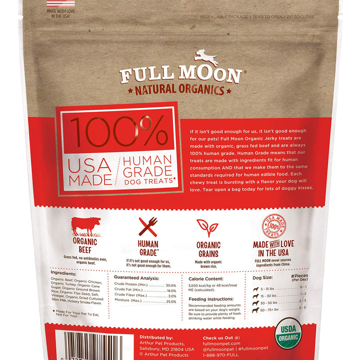 Full Moon Natural Organics Grass Fed Beef Jerky Healthy All Natural Dog Treats Human Grade 14 oz