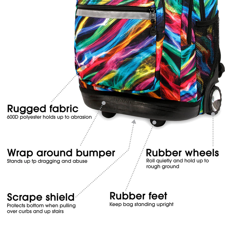 J World New York Sundance Rolling Backpack Girl Boy Roller Bookbag, Retro Bloom, 20 Inch