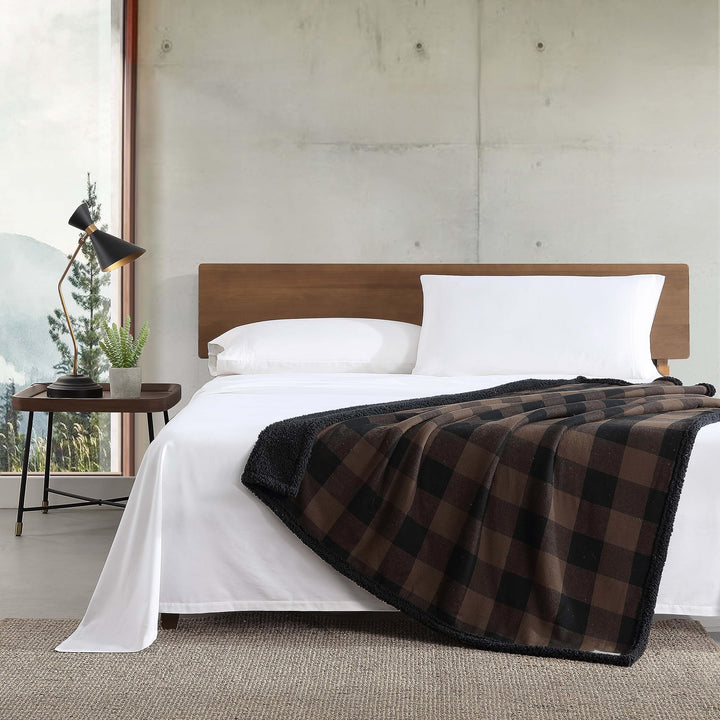 Eddie Bauer - Throw Blanket, Super Soft Reversible Sherpa Flannel Bedding, Ideal Christmas & White Elephant Gifts, Cozy Plaid Throw Blankets for Couch (Cabin Plaid Grey, Throw) Grey/Black