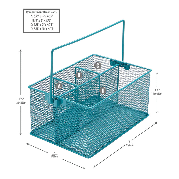 Mind Reader Utensil Holder, Silverware Organizer, Caddy, Cutlery Holder, Kitchen, Metal Mesh, 10"L x 7"W x 4.75"H, Turquoise Single