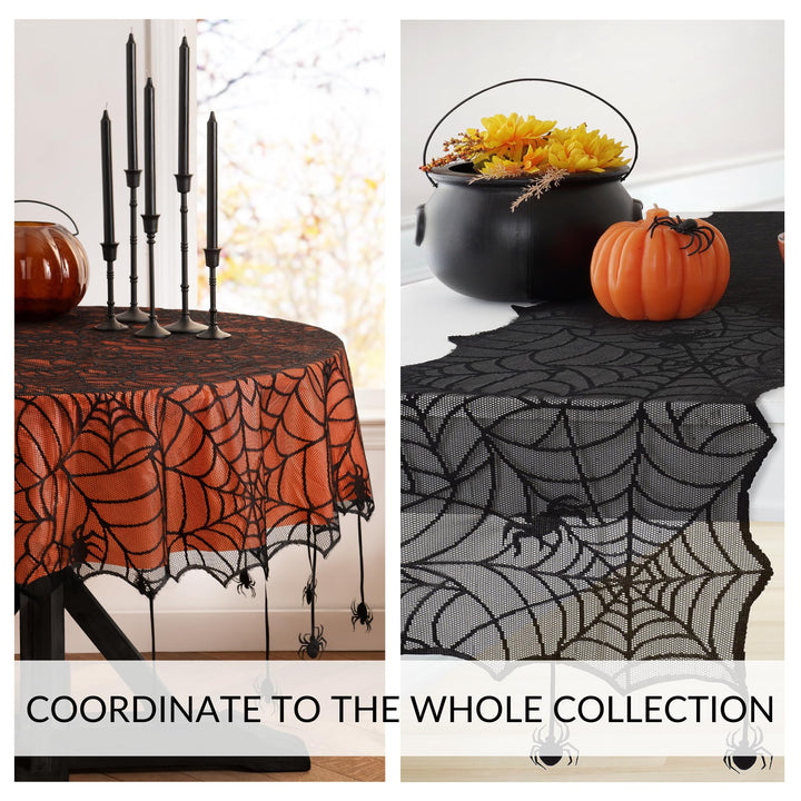 Elrene Home Fashions Crawling Spider Halloween Tablecloth Lace Lined with Removable Orange Plastic Liner, 60" x 84" Rectangle, Orange & Black Tablecloth (1) 60 in x 84 in