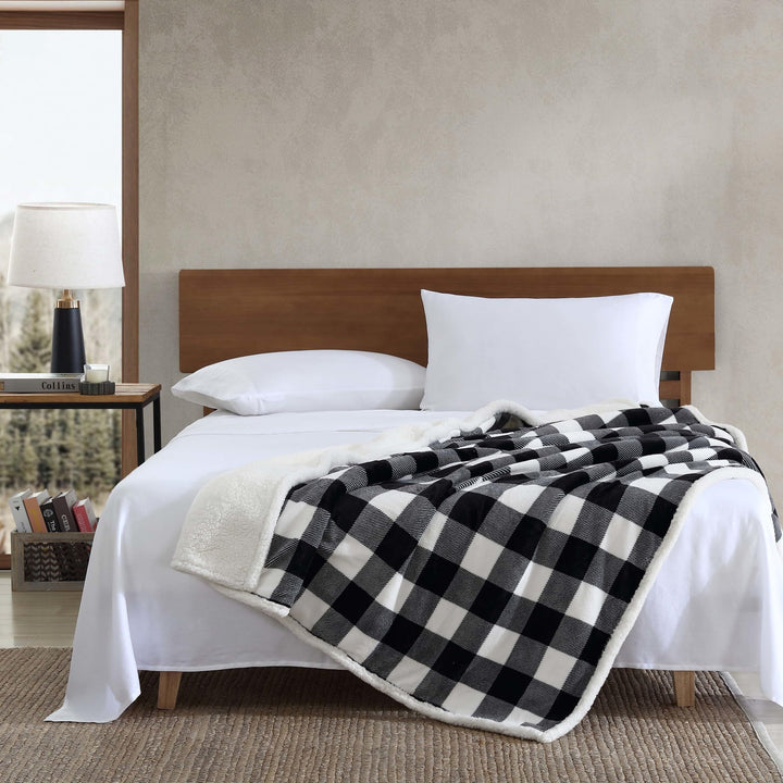 Eddie Bauer - Throw Blanket, Super Soft Reversible Sherpa Flannel Bedding, Ideal Christmas & White Elephant Gifts, Cozy Plaid Throw Blankets for Couch (Cabin Plaid Grey, Throw) Grey/Black