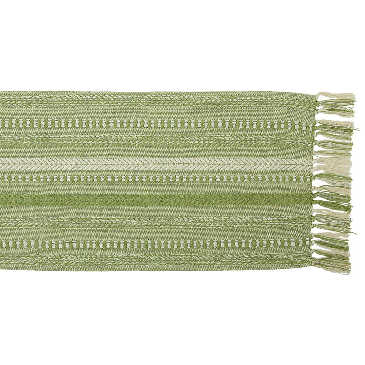 DII Farmhouse Braided Stripe Table Runner Collection, 15x72 (15x77, Fringe Included), Antique Green