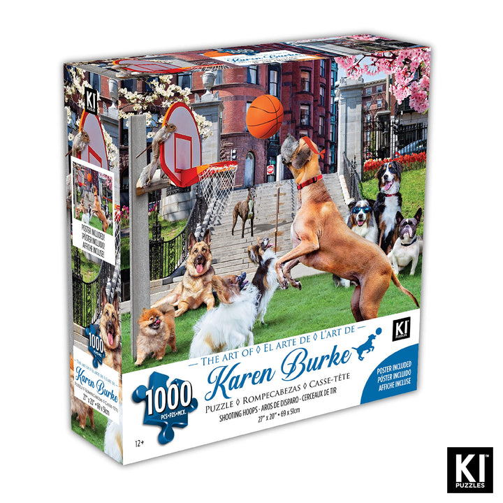 1000 Piece Puzzle for Adults Karen Burke - Shooting Hoops Puzzle, 27x20 inch Whimsical Funny Jigsaw by KI Puzzles