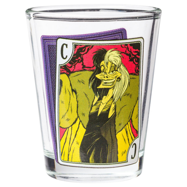 Silver Buffalo Disney Villain Cards Mini Glasses 4 Pack Featuring Cruella De Vil, Ursula, The Evil Queen and Maleficent, 1.5 Ounces Villains Cards