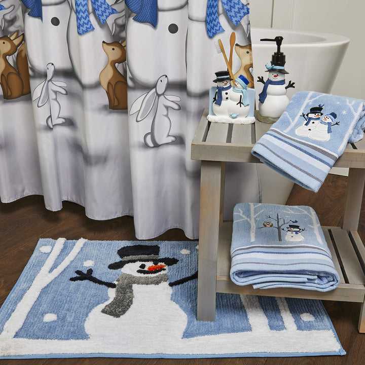 SKL Home Christmas Winter Friends Snowman Hand Towel 2pc Set for Bath/Kitchen & Gift, Blue Hand Towel Set