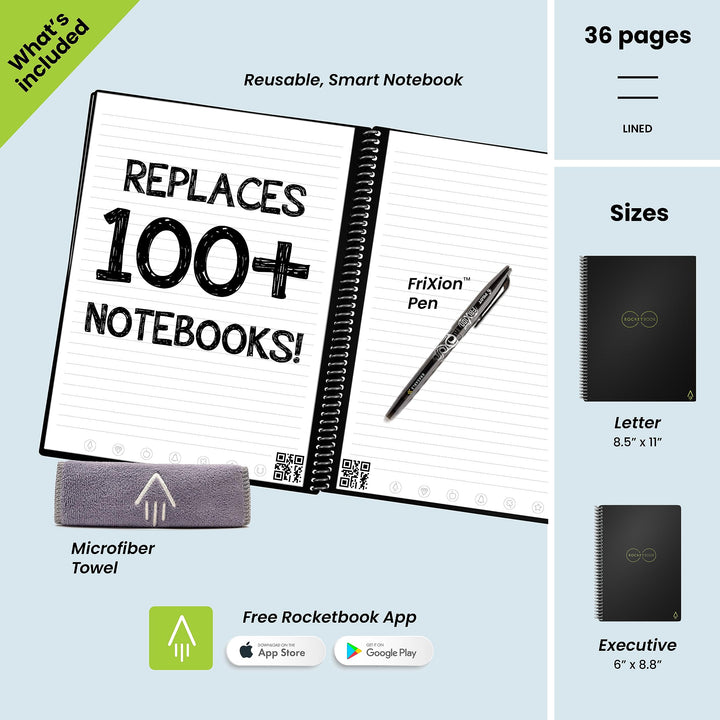 Rocketbook Core Reusable Smart Notebook | Innovative, Eco-Friendly, Digitally Connected Notebook with Cloud Sharing Capabilities | Lined, 6" x 8.8", 36 Pg, Terrestrial Green, with Pen, Cloth, and App Included 1 Executive