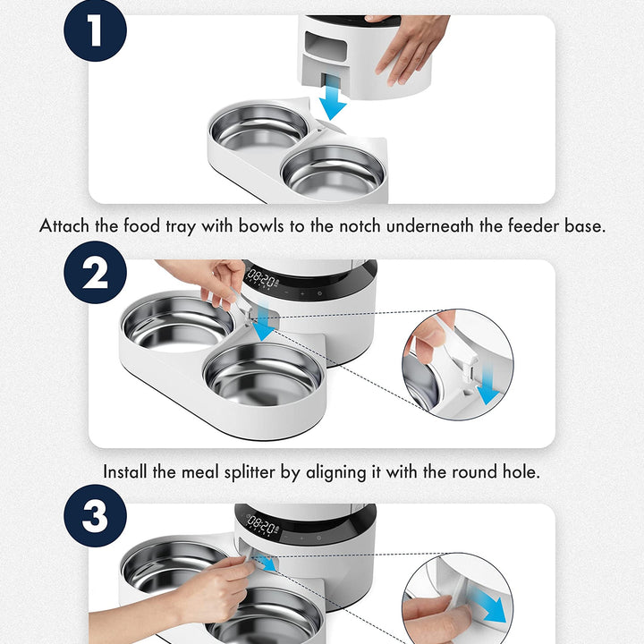 Pet Food Splitter with Stainless Steel Bowls, Automatic Cat Feeder Bowls for Two Cats or Dogs, Suitable for PETLIBRO Automatic Cat Feeder PLAF005, PLAF006, PLAF103, PLAF203, White