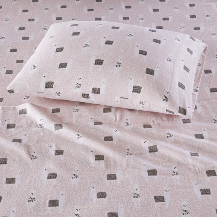 Intelligent Design Cozy Soft 100% Cotton Flannel Print Animals Stars Cute Warm, Ultra Soft Cold Weather Sheet Set Bedding, Queen, Pink Llamas 4 Piece