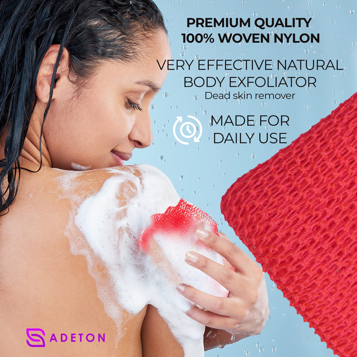 Adeton African Net Sponge, Exfoliating Wash Cloth, Body Exfoliator, Long Bath Sponge, Real, Authentic, Sapo, Shower Bath Accessories, Back Foot Scalp Scrub, Flat Dead Skin Remover (Candy)