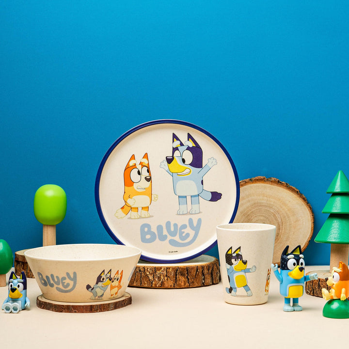 Zak Designs Bluey Kids Dinnerware Set 3 Pieces, Durable and Sustainable Melamine Bamboo Plate, Bowl, and Tumbler are Perfect For Dinner Time With Family (Bluey, Bingo, Bandit, Chilli) 8" Plate, 6" Bowl, 10oz Tumbler