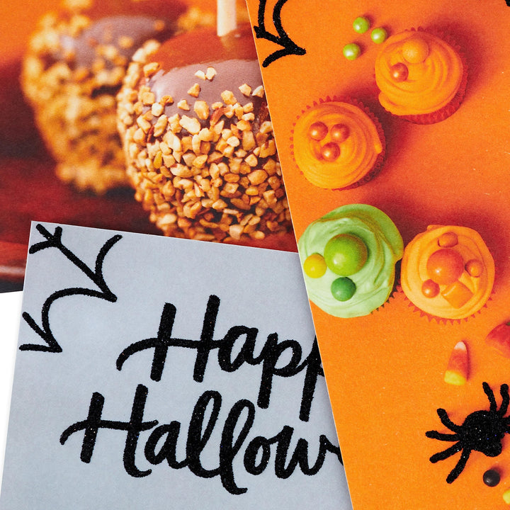 Hallmark Pack of Halloween Cards (3 Cards with Envelopes, Sweet Treats) Candy Corn, Caramel Apples, Cupcakes Sweet Halloween Treats, 3 Cards