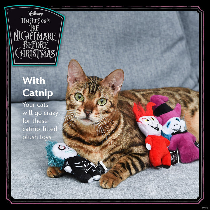 Disney for Pets Tim Burton's Nightmare Before Christmas: Trick-or-Treaters Shock, Barrel, Lock Plush Catnip w/Crinkle Cat Toy- 3PK | Halloween Cat Toys 3.5 Inch - 3 Pack Shock, Barrel, & Lock Plush Catnip