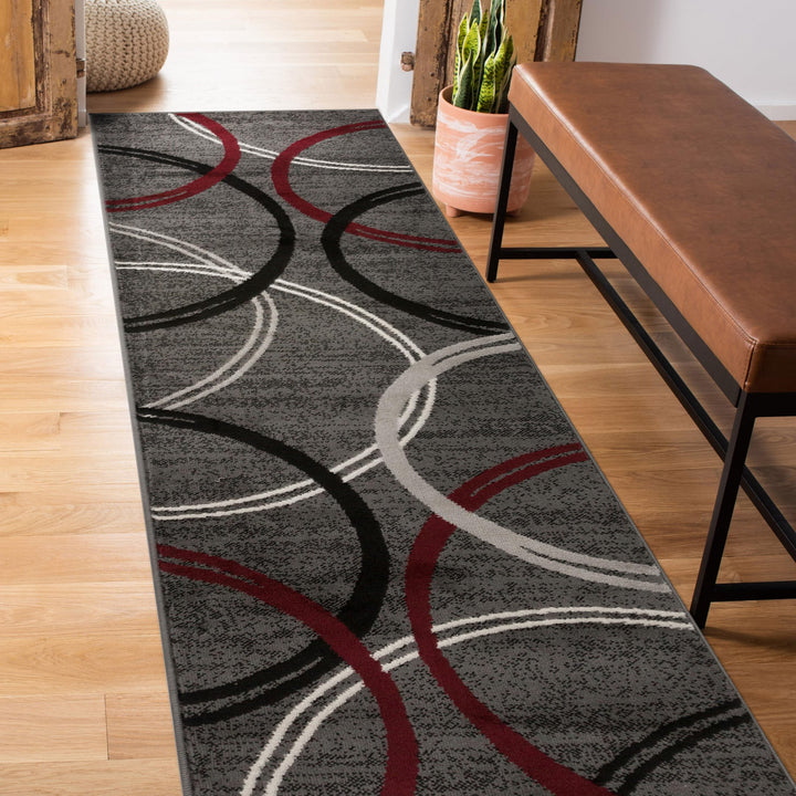 Rugshop Modern Wavy Circles Design Area Rug 2'7" x 4' Red 2'7" x 4'