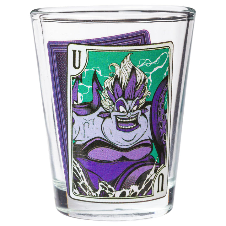 Silver Buffalo Disney Villain Cards Mini Glasses 4 Pack Featuring Cruella De Vil, Ursula, The Evil Queen and Maleficent, 1.5 Ounces Villains Cards