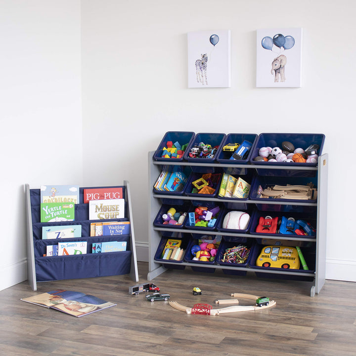 Humble Crew, 4 tier, Natural/White Kids Book Rack Storage Bookshelf with Deep Sleeves, Universal Natural Wood/White