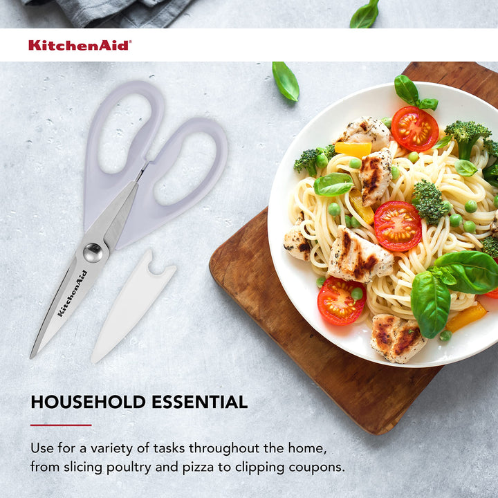 KitchenAid All Purpose Kitchen Shears with Protective Sheath for Everyday use, Dishwasher Safe Stainless Steel Scissors with Comfort Grip, 8.72-Inch, Lavendar Cream