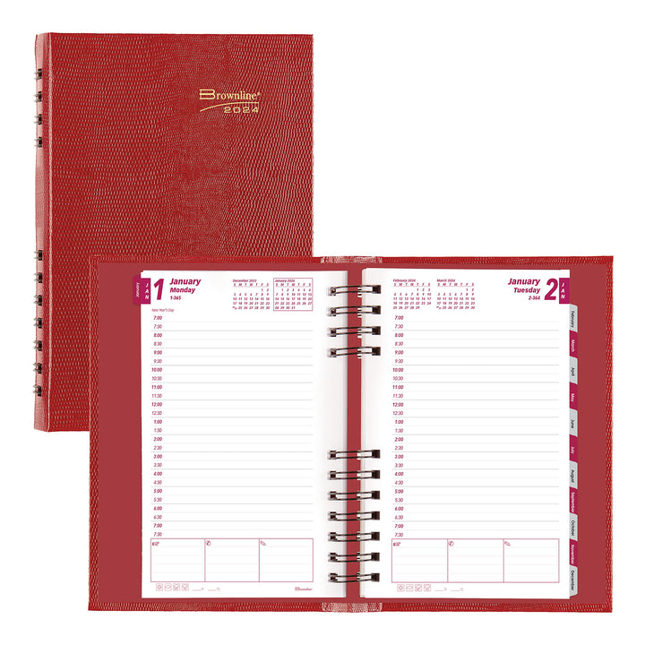 Brownline 2024 CoilPro Daily/Monthly Planner, Appointment Book, 12 Months, January to December, Twin-Wire Binding, 8" x 5", Bright Red (CB634C.RED-24)