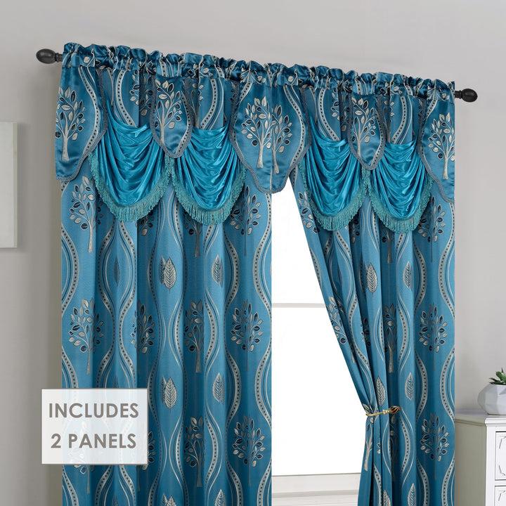 Elegant Comfort Luxurious Beautiful Curtain Panel Set with Attached Valance and Backing 54" X 84 inch (Set of 2), Navy Blue 54"W x 84"L (Pack of 2)