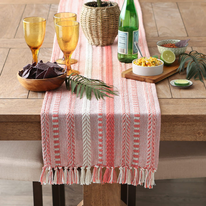 DII Farmhouse Braided Stripe Table Runner Collection, 15x72 (15x77, Fringe Included), Spice