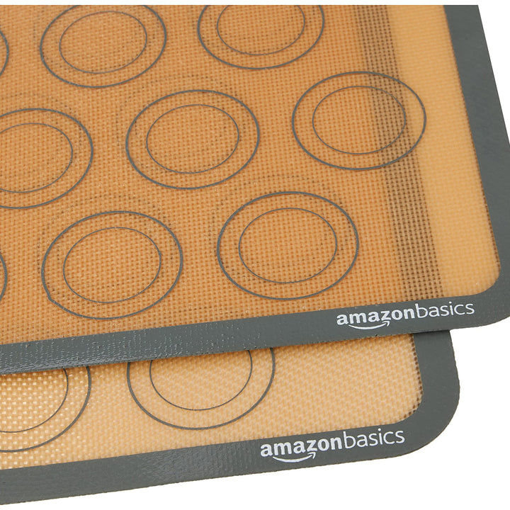 Basics Silicone, Non-Stick, Food Safe Baking Mat, Macaron, Pack of 2, Beige/Gray, Rectangular, 16.5" x 11.6" 2-Pack Macaron Baking Mats