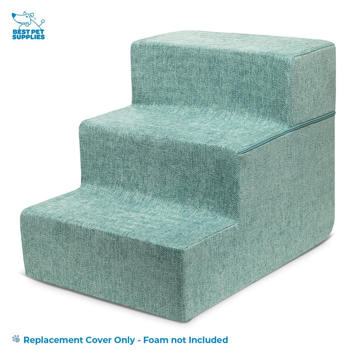 Best Pet Supplies Foldable Pet Stairs Cover for Foam Dog Ramps, Replacement Slip with Non-Slip Step Surface, Plush and Soft Fabric, Provides Paw Traction and Stability - Pale Teal, 3-Step Replacement Cover 3-Step (H: 16.5")