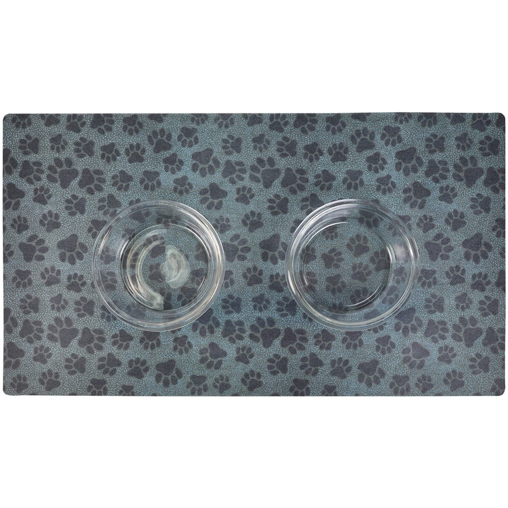 Drymate Pet Bowl Placemat, Dog & Cat Food Feeding Mat - Absorbent Fabric, Waterproof Backing, Slip-Resistant - Machine Washable/Durable (USA Made) (16” x 28”) (Paw Dots Black) Large (16" x 28") Paw Dots Black