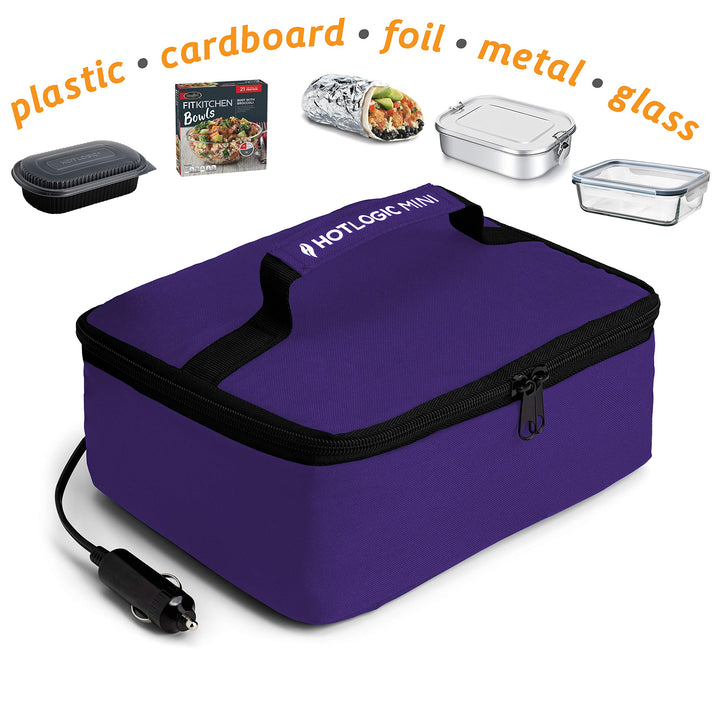 HOTLOGIC Mini Portable Electric Lunch Box Food Heater - Innovative Food Warmer and Heated Lunch Box for Adults Car/Home - Easily Cook, Reheat, and Keep Your Food Warm - Purple (12V)