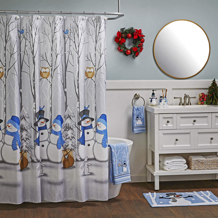 SKL Home Christmas Winter Friends Snowman Hand Towel 2pc Set for Bath/Kitchen & Gift, Blue Hand Towel Set