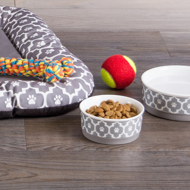 Bone Dry Lattice Pet Bowl, Removable Silicone Ring Creates Non-Slip Bottom for Secure Feeding & Less Mess, Microwave & Dishwasher Safe, Single Dish, Medium 6x2", Gray Single Dish, Medium 6x2"