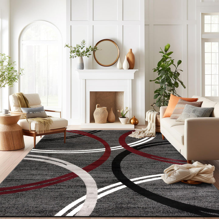 Rugshop Modern Wavy Circles Design Area Rug 2'7" x 4' Red 2'7" x 4'