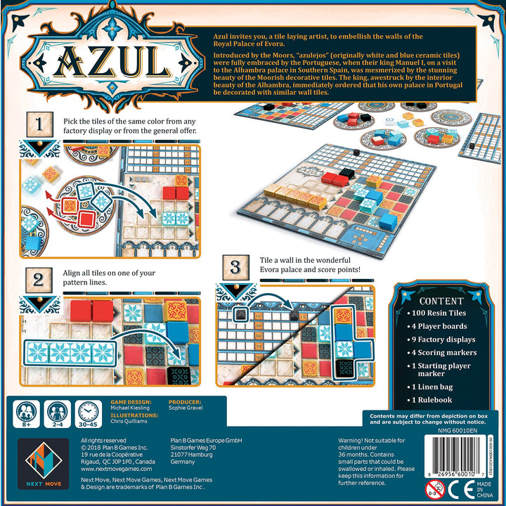 Azul-Board Game Strategy-Board Mosaic-Tile Placement Family-Board for Adults and Kids Ages 8 up 2 to 4 Players