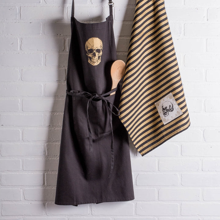 DII Happy Halloween Collection, Halloween Apron, One Size Gold Skull