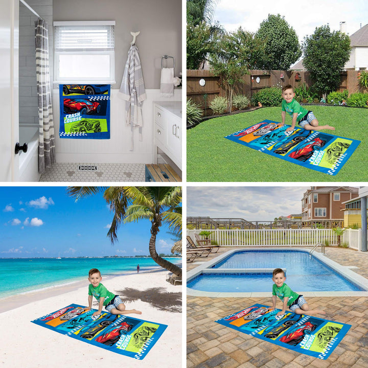 Franco Kids Super Soft Cotton Bath/Pool/Beach Towel, 58 In x 28 In, Hot Wheels