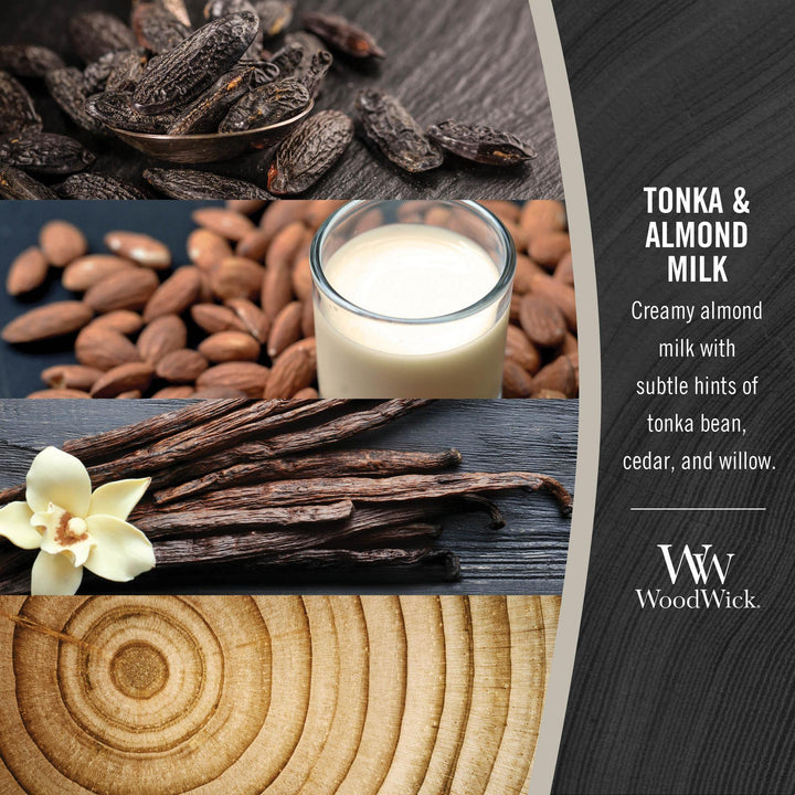 WoodWick Medium Hourglass Candle, Tonka/Almond Milk - Premium Soy Blend Wax, Pluswick Innovation Wood Wick, Made in USA