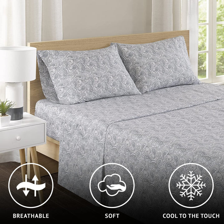 Comfort Spaces 100% Cotton Sheet Set Breathable, Lightweight, Soft with 14" Elastic Pocket Fits up to 16" Mattress, All Season Cozy Bedding, Matching Pillow Case, Queen Good Vibes 4 Piece