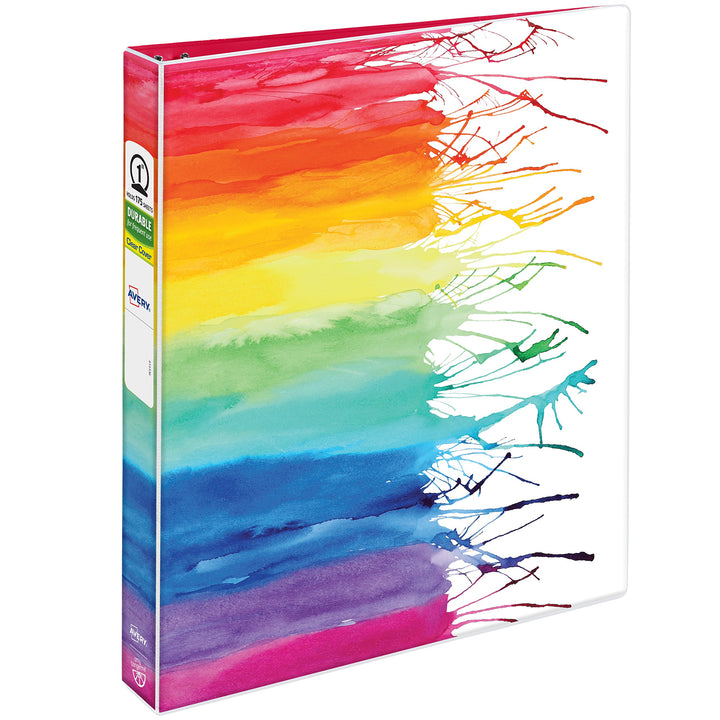 Avery + Amy Tangerine Designer Collection Binder, 1" Round Rings, 175-Sheet Capacity, Watercolor Rainbow (28322) 1" 1 pack